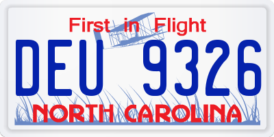 NC license plate DEU9326