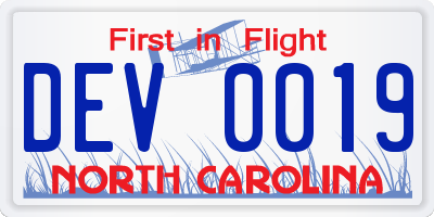 NC license plate DEV0019