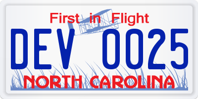 NC license plate DEV0025