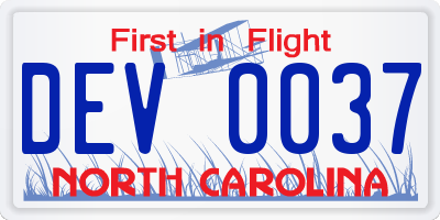 NC license plate DEV0037