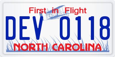 NC license plate DEV0118
