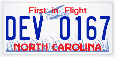 NC license plate DEV0167