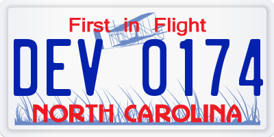 NC license plate DEV0174