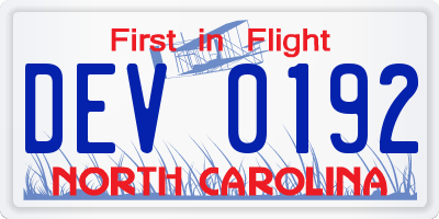 NC license plate DEV0192