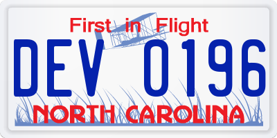 NC license plate DEV0196