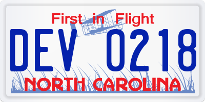 NC license plate DEV0218