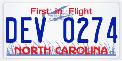 NC license plate DEV0274