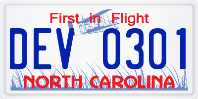 NC license plate DEV0301