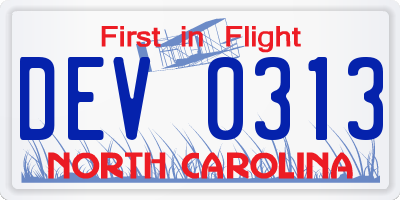 NC license plate DEV0313