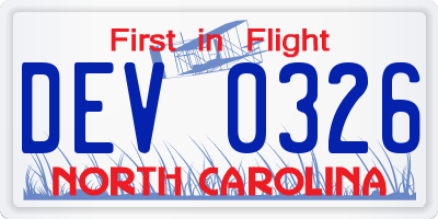 NC license plate DEV0326