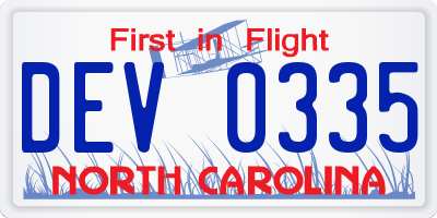 NC license plate DEV0335
