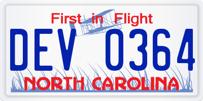 NC license plate DEV0364