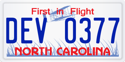 NC license plate DEV0377