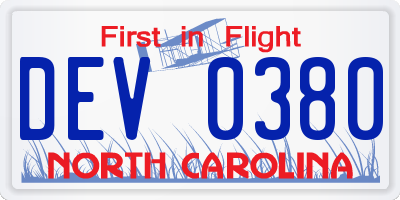 NC license plate DEV0380