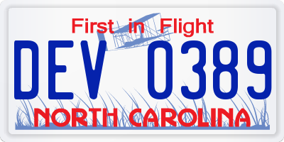 NC license plate DEV0389