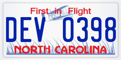 NC license plate DEV0398