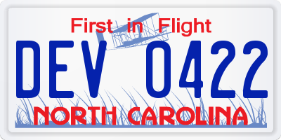 NC license plate DEV0422