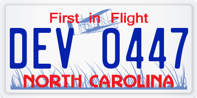 NC license plate DEV0447