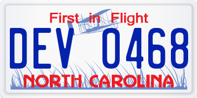 NC license plate DEV0468