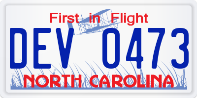 NC license plate DEV0473