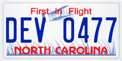 NC license plate DEV0477