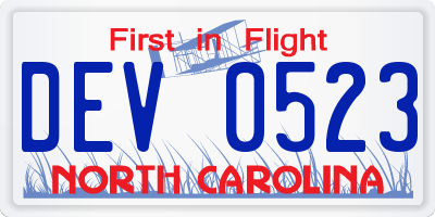 NC license plate DEV0523