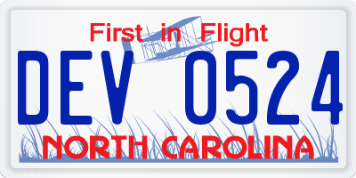 NC license plate DEV0524