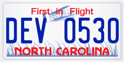 NC license plate DEV0530