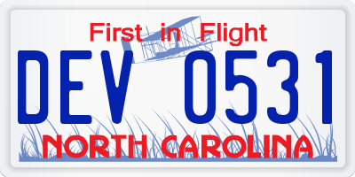 NC license plate DEV0531