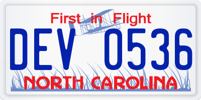 NC license plate DEV0536