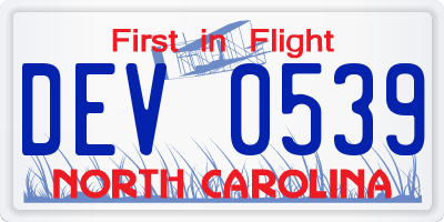 NC license plate DEV0539