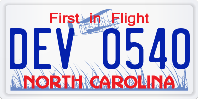 NC license plate DEV0540