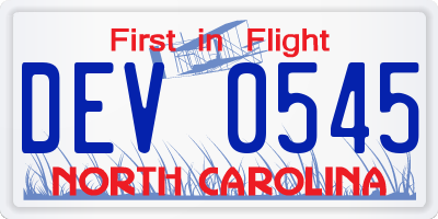 NC license plate DEV0545