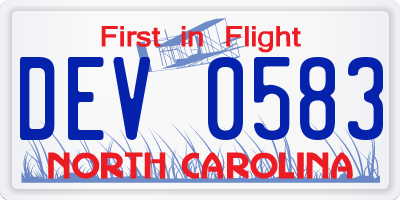 NC license plate DEV0583