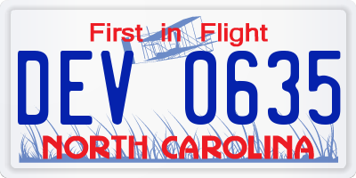 NC license plate DEV0635
