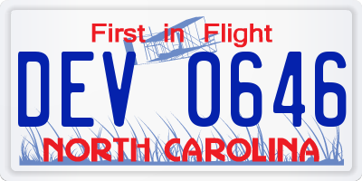 NC license plate DEV0646