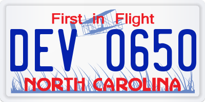 NC license plate DEV0650
