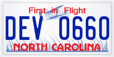 NC license plate DEV0660