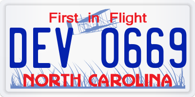 NC license plate DEV0669