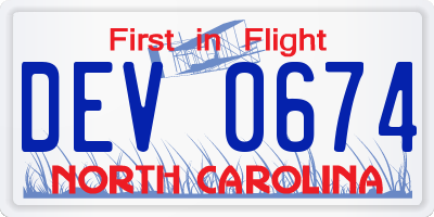 NC license plate DEV0674