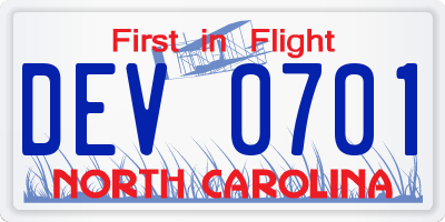 NC license plate DEV0701