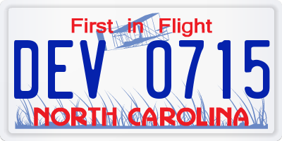 NC license plate DEV0715