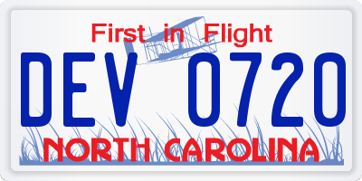 NC license plate DEV0720