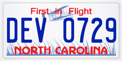 NC license plate DEV0729