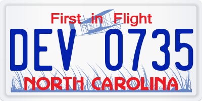 NC license plate DEV0735