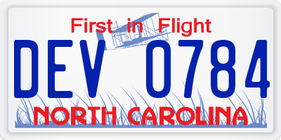 NC license plate DEV0784