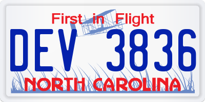 NC license plate DEV3836