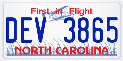 NC license plate DEV3865