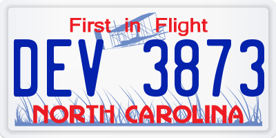 NC license plate DEV3873