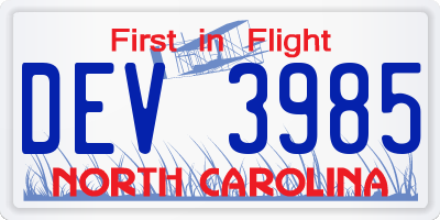 NC license plate DEV3985